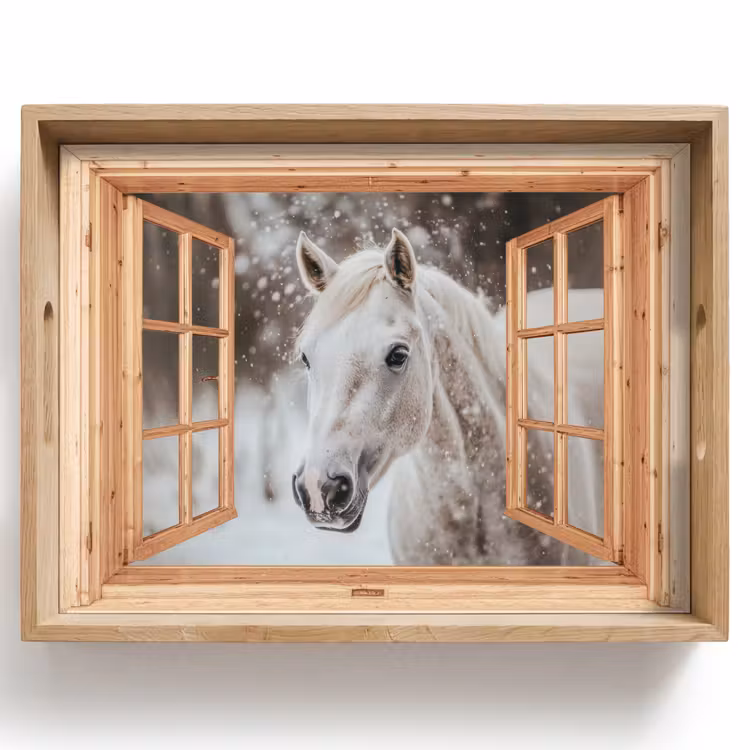 Dienblad - Doorkijk - Paard - Wit - Winter - Sneeuw - Dieren — 1