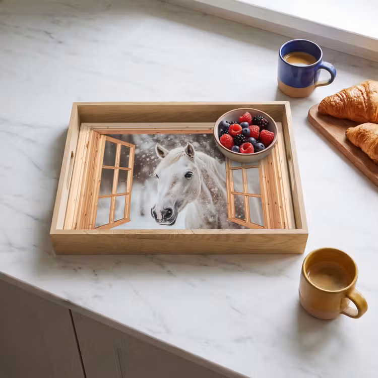 Dienblad - Doorkijk - Paard - Wit - Winter - Sneeuw - Dieren — 4