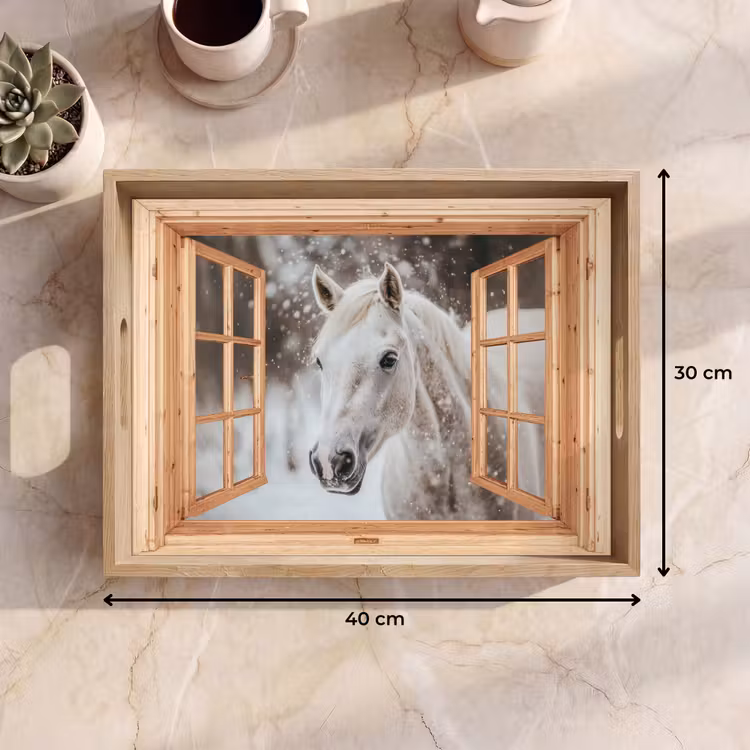 Dienblad - Doorkijk - Paard - Wit - Winter - Sneeuw - Dieren — 9