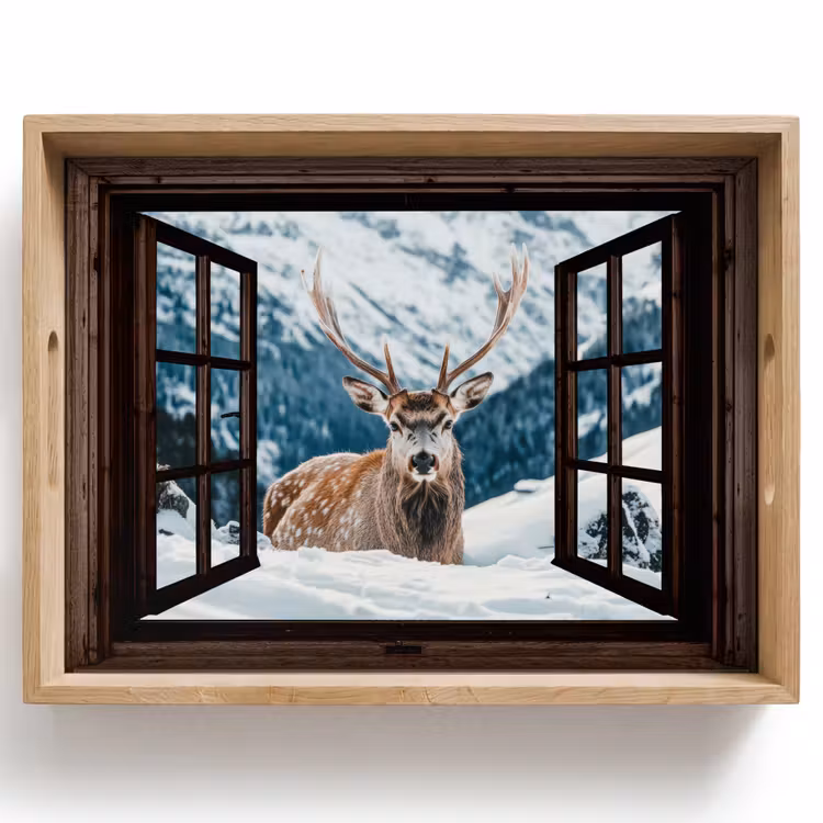 Dienblad - Hert - Landschap - Winter - Natuur - Dieren - Doorkijk - Bergen — 1