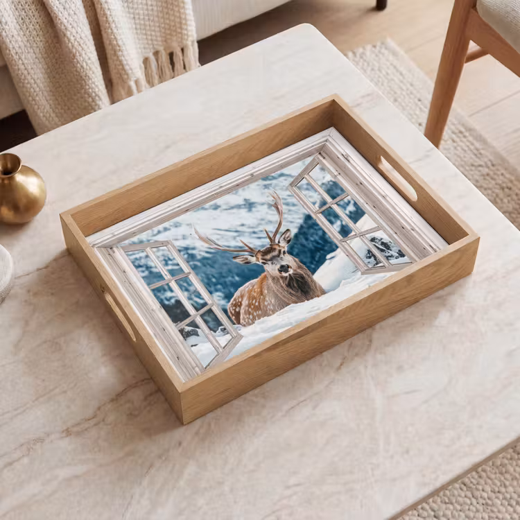 Dienblad - Hert - Winterlandschap - Natuur - Dieren - Doorkijk - Bergen — 2