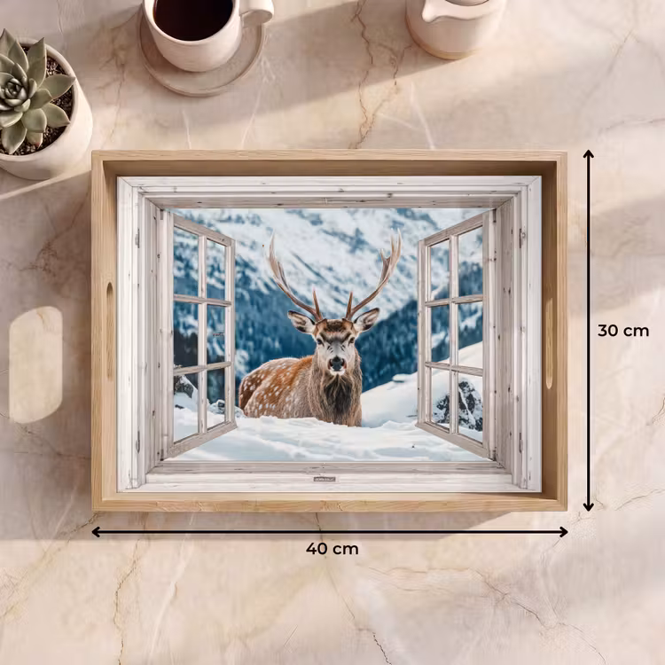 Dienblad - Hert - Winterlandschap - Natuur - Dieren - Doorkijk - Bergen — 9