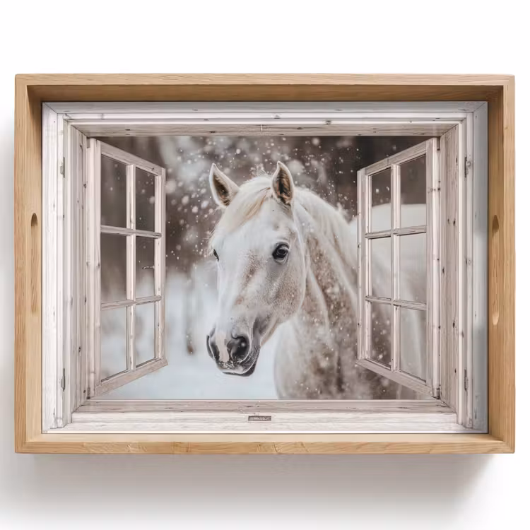 Dienblad - Paard - Wit - Winter - Sneeuw - Doorkijk - Dieren — 1