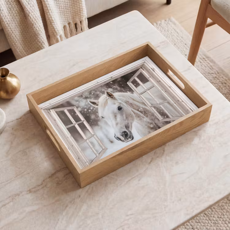 Dienblad - Paard - Wit - Winter - Sneeuw - Doorkijk - Dieren — 2