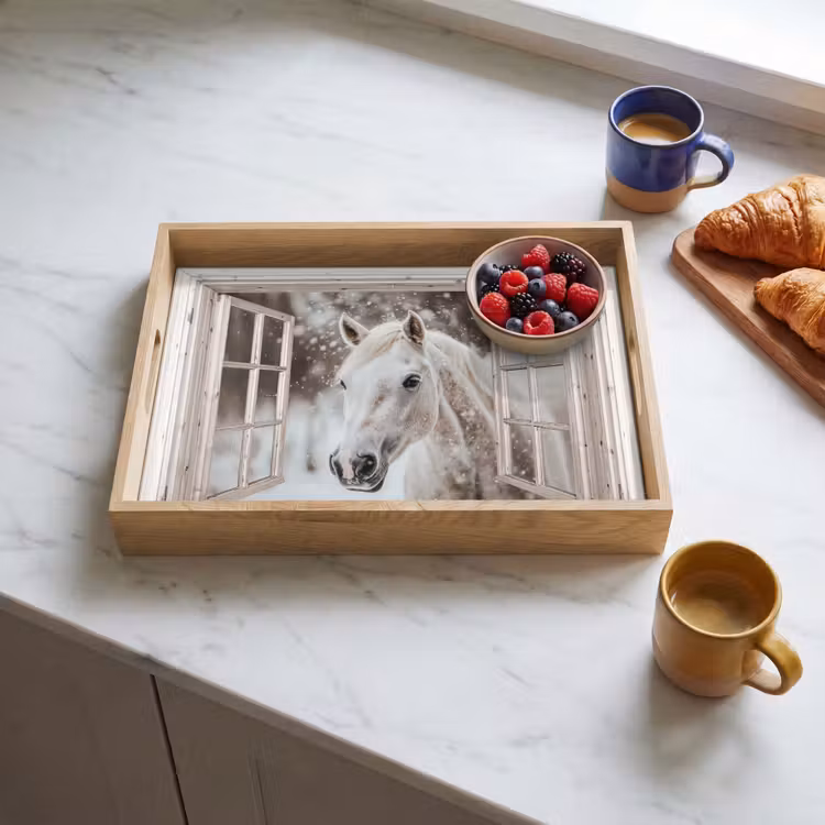 Dienblad - Paard - Wit - Winter - Sneeuw - Doorkijk - Dieren — 4