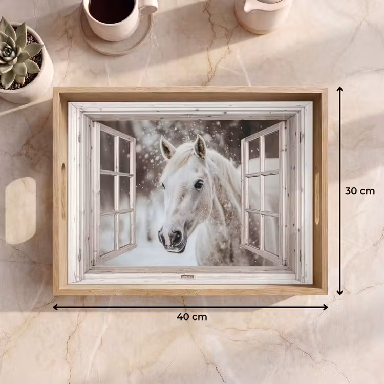 Dienblad - Paard - Wit - Winter - Sneeuw - Doorkijk - Dieren — 9