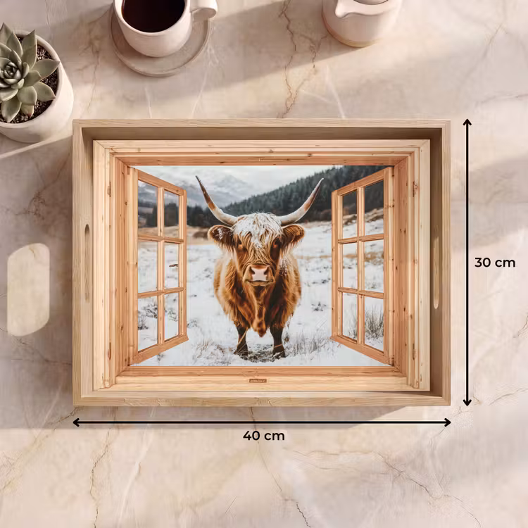 Dienblad - Schotse Hooglander - Landschap - Landelijk - Bergen - Winter - Doorkijk — 9