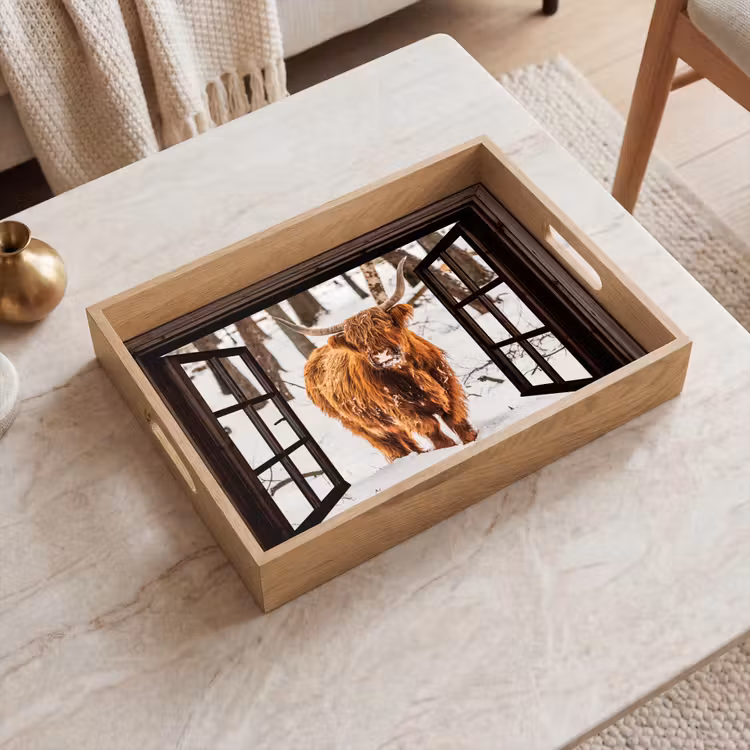 Dienblad - Schotse Hooglander - Sneeuw - Natuur - Dieren - Doorkijk - Winter — 2