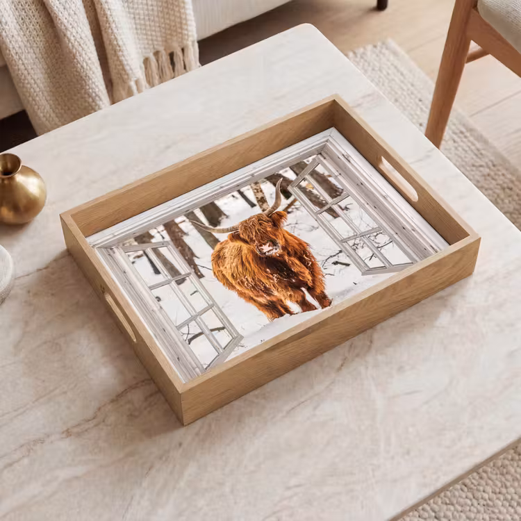Dienblad - Schotse Hooglander - Sneeuw - Winter - Natuur - Dier - Doorkijk - Landelijk — 2