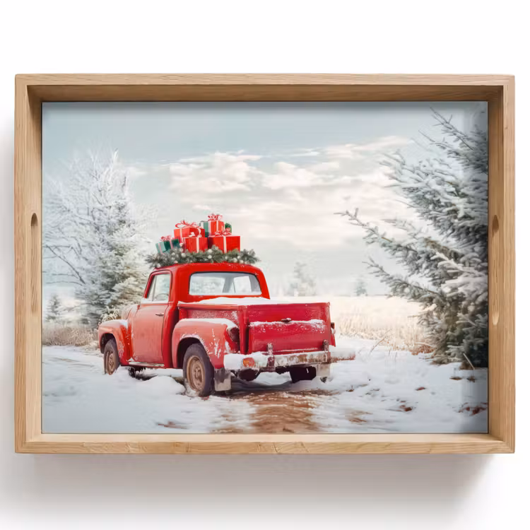 Dienblad - Auto - Rood - Cadeaus - Winter - Sneeuw - Kerst — 1