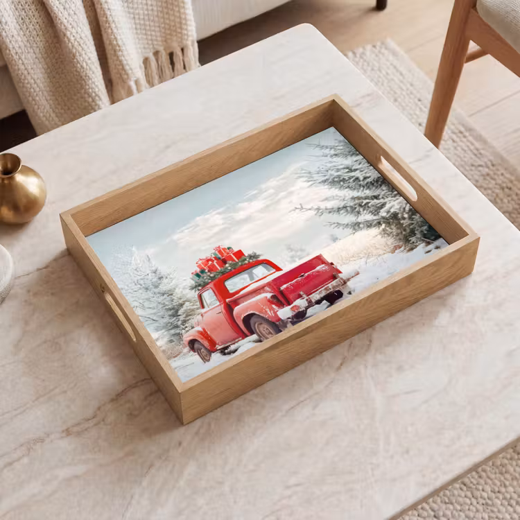 Dienblad - Auto - Rood - Cadeaus - Winter - Sneeuw - Kerst — 2