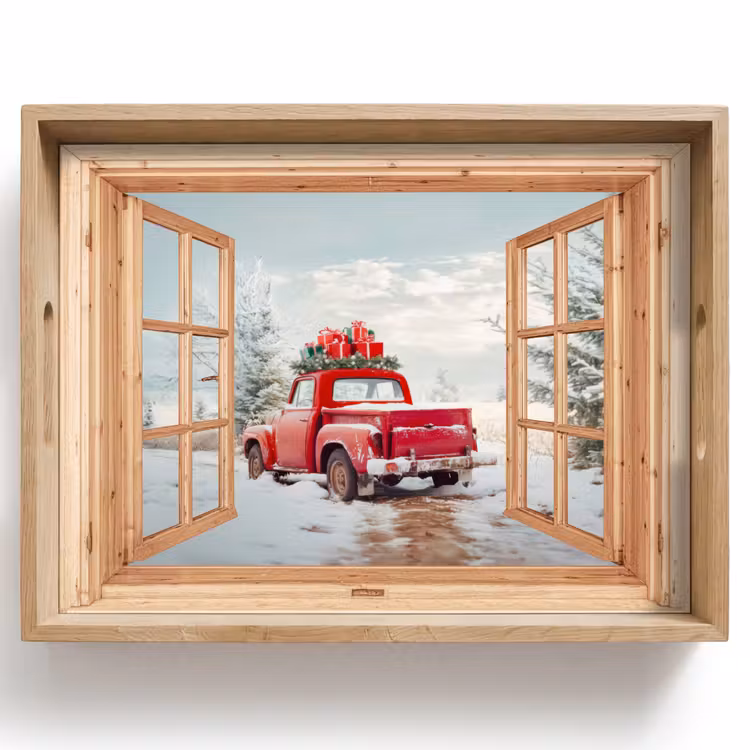 Dienblad - Doorkijk - Auto - Kerst - Cadeaus - Winter - Landschap — 1