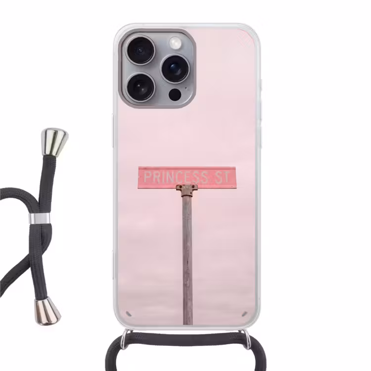 Telefoonhoesje met koord - Roze straatnaambord - Stad — 1