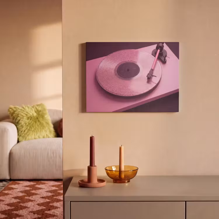Akoestisch schilderij - Platenspeler - Roze - Muziek — 2