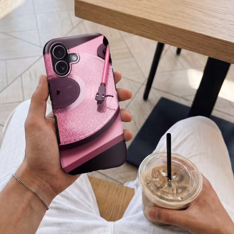 Telefoonhoesje Toughcase - Platenspeler - Roze - Muziek — 4