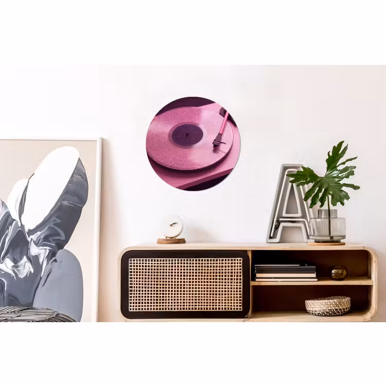 Muurcirkel aluminium - Platenspeler - Roze - Muziek — 3