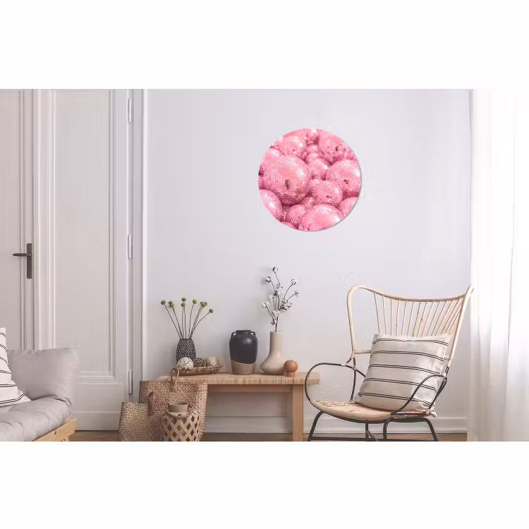 Muurcirkel aluminium - Roze disco ballen — 2