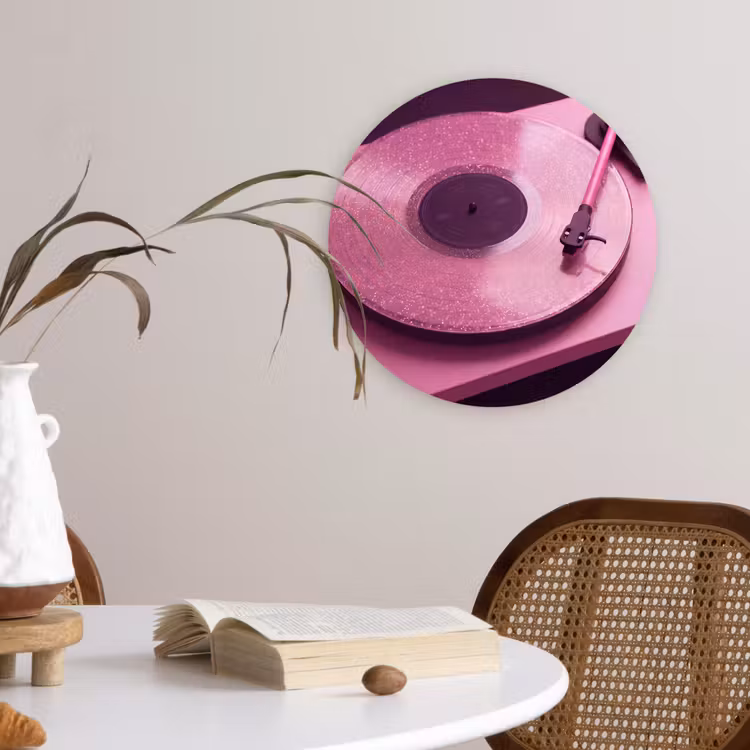 Muurcirkel glas - Platenspeler - Roze - Muziek — 4