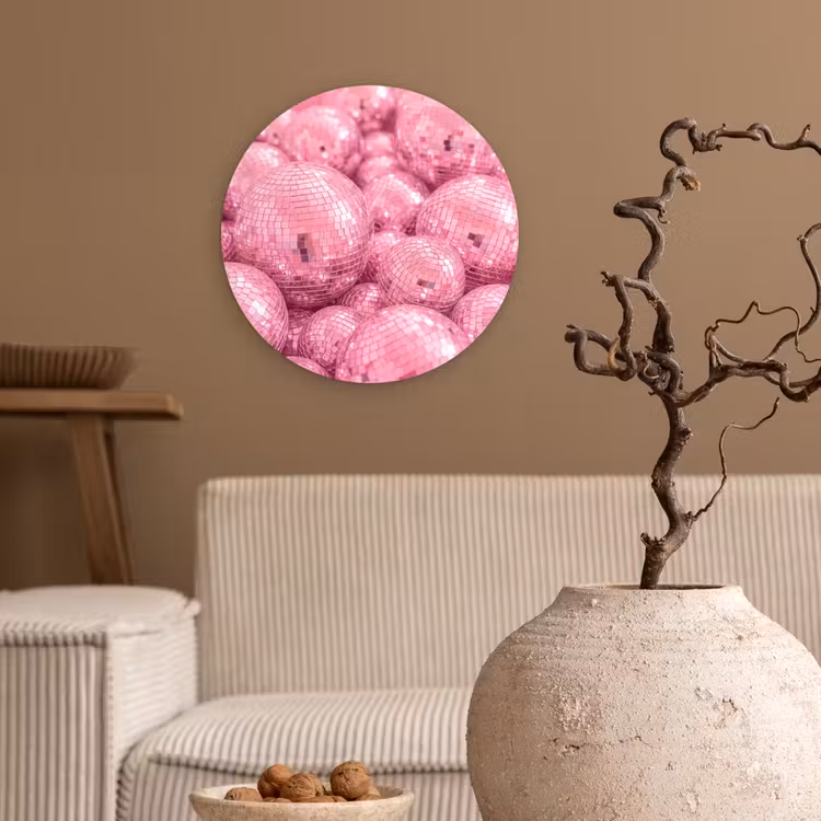 Muurcirkel glas - Roze disco ballen — 2