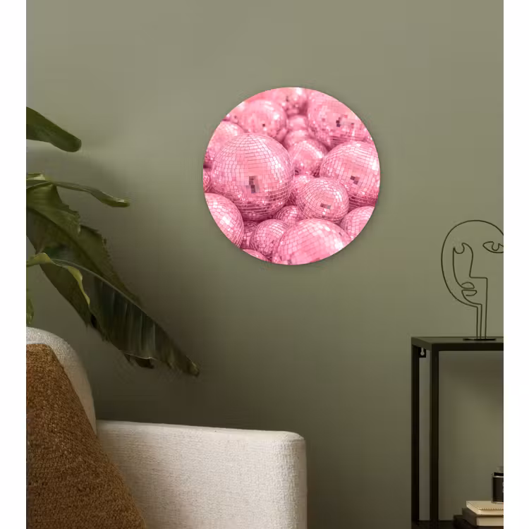 Muurcirkel glas - Roze disco ballen — 3