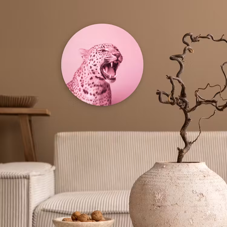 Muurcirkel glas - Roze kat - Modern — 2