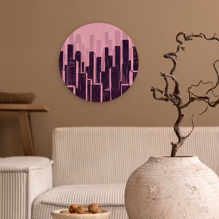 Muurcirkel glas - Stad - Abstract - Roze — 2