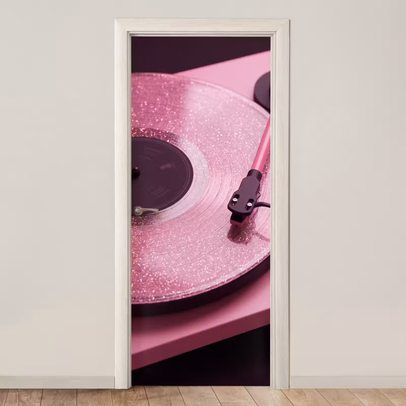 Deursticker - Platenspeler - Roze - Muziek — 1