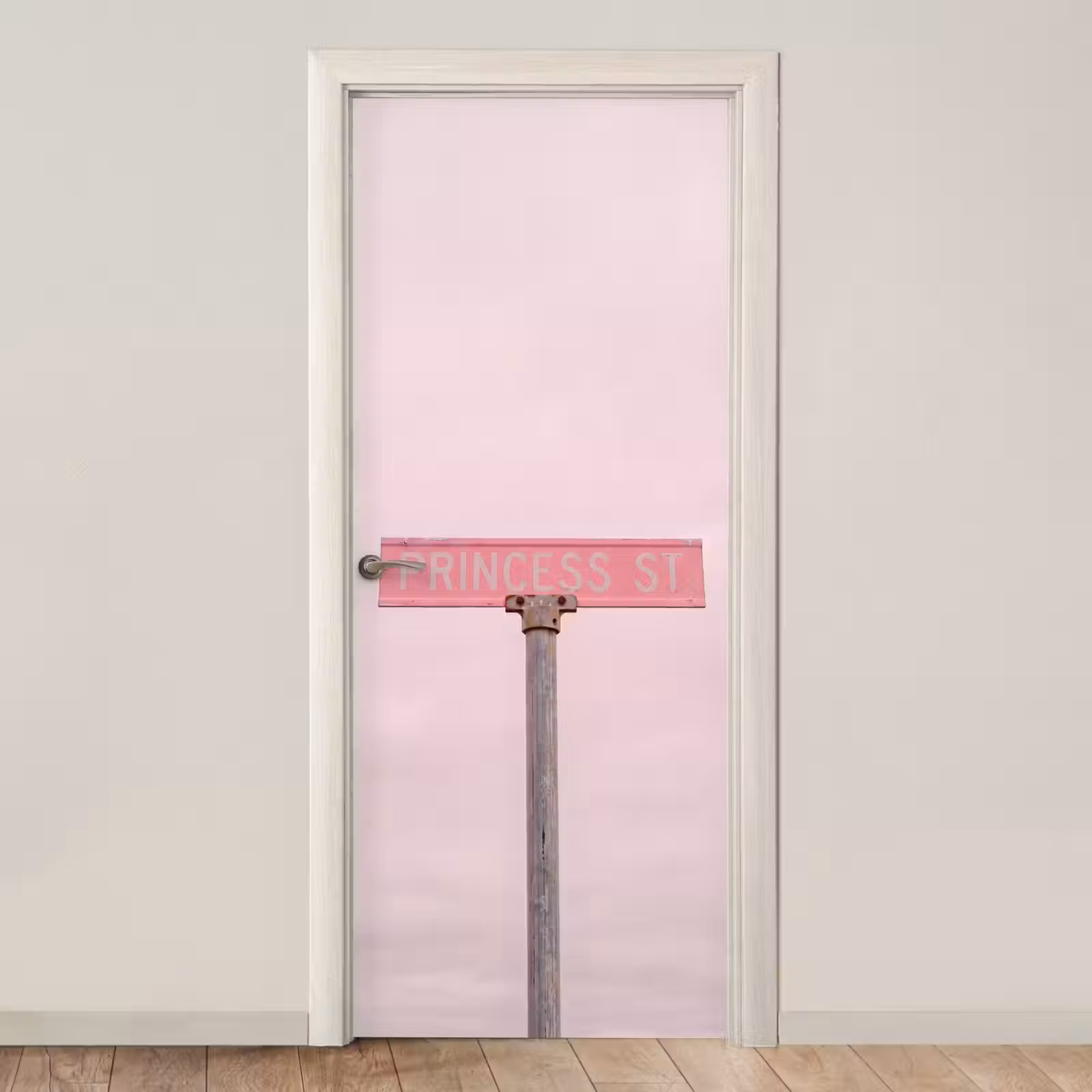 Deursticker - Roze straatnaambord - Stad — 1