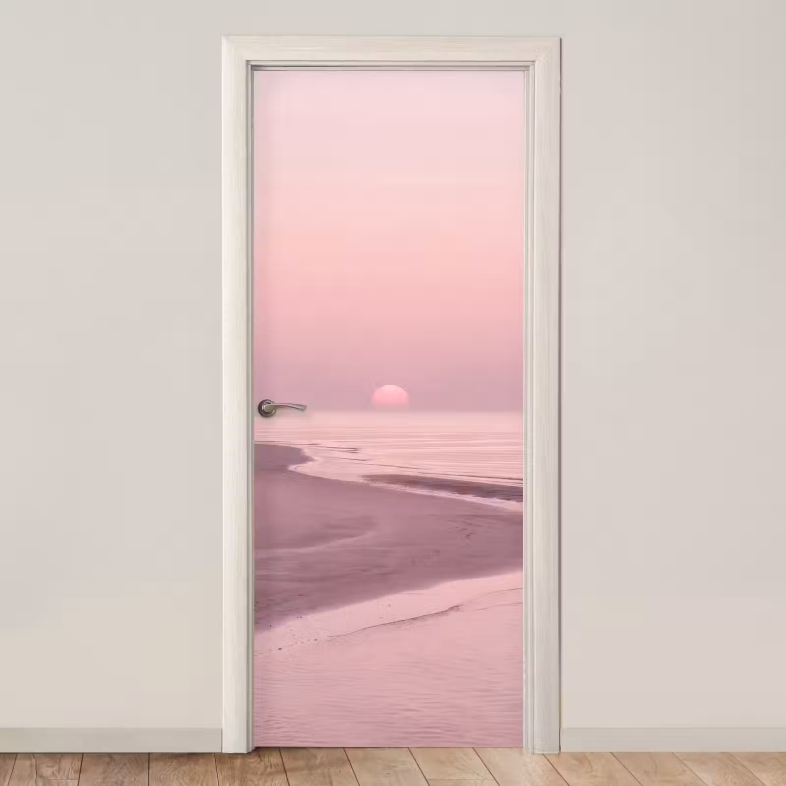 Deursticker - Roze zonsondergang - Strand — 1