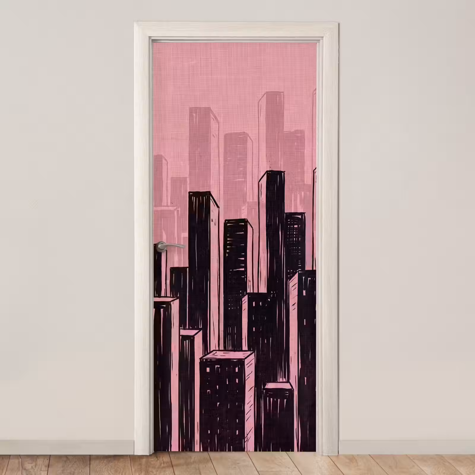 Deursticker - Stad - Abstract - Roze — 1
