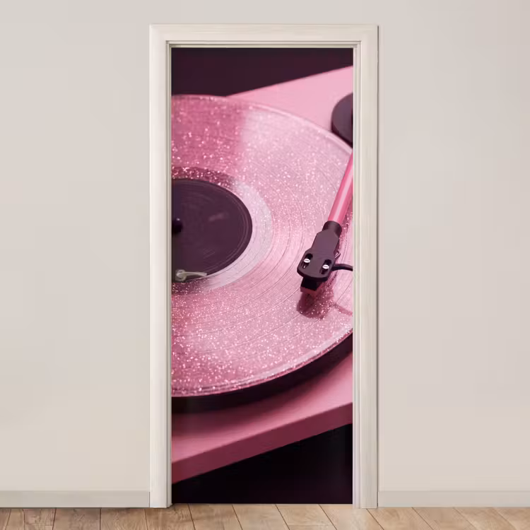 Deursticker - Platenspeler - Roze - Muziek — 1