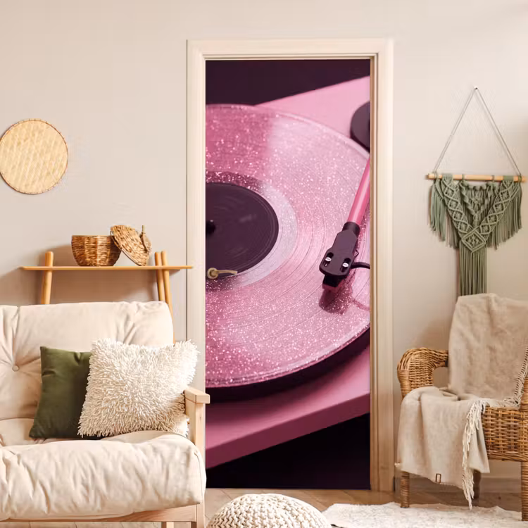 Deursticker - Platenspeler - Roze - Muziek — 4