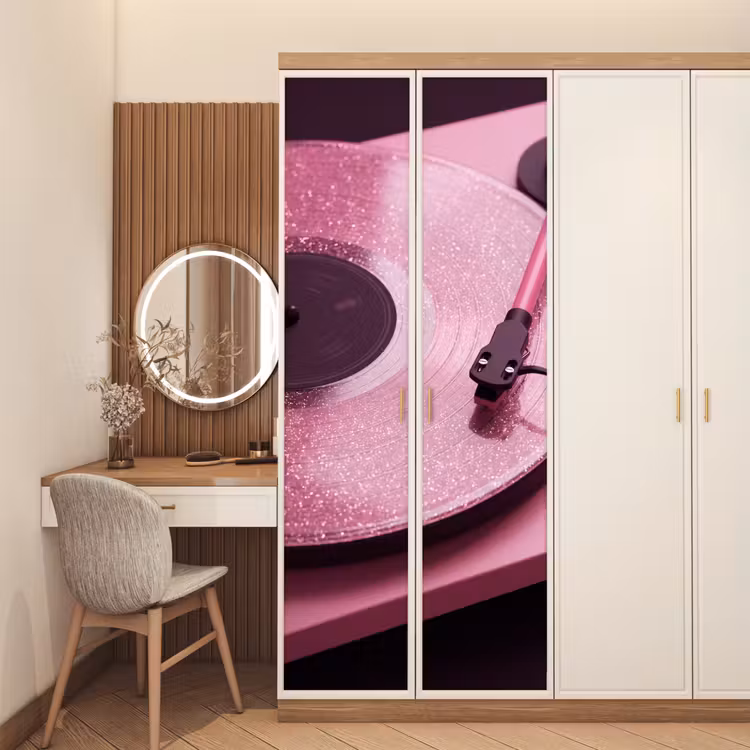 Deursticker - Platenspeler - Roze - Muziek — 5