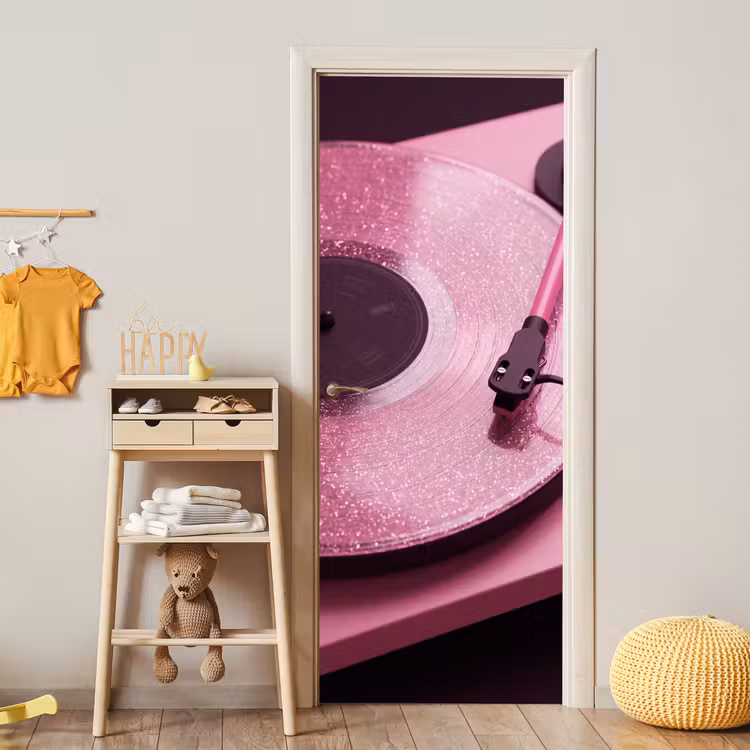 Deursticker - Platenspeler - Roze - Muziek — 6