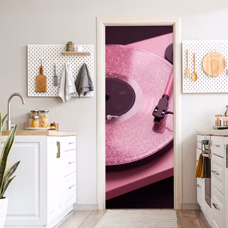Deursticker - Platenspeler - Roze - Muziek — 7