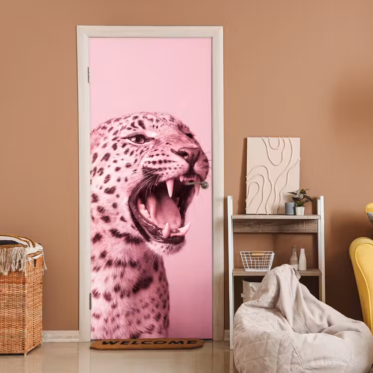 Deursticker - Roze kat - Modern — 2