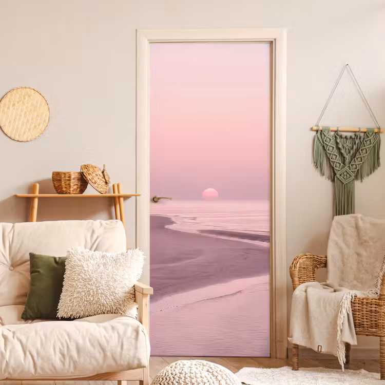 Deursticker - Roze zonsondergang - Strand — 4