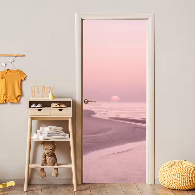 Deursticker - Roze zonsondergang - Strand — 6