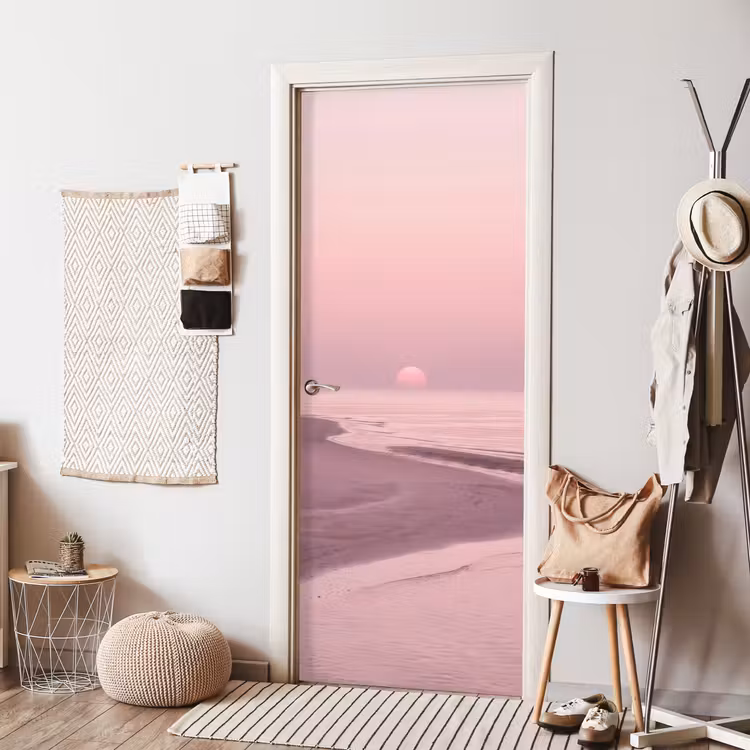 Deursticker - Roze zonsondergang - Strand — 8