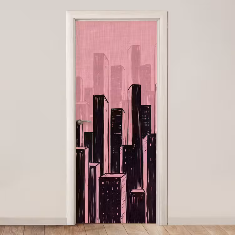 Deursticker - Stad - Abstract - Roze — 1