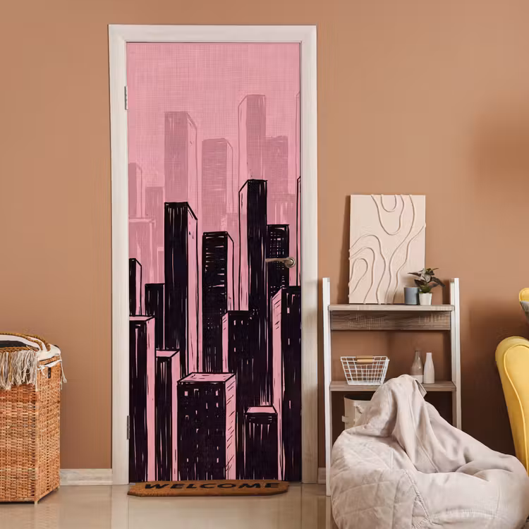 Deursticker - Stad - Abstract - Roze — 2