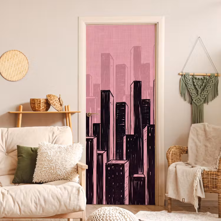 Deursticker - Stad - Abstract - Roze — 4