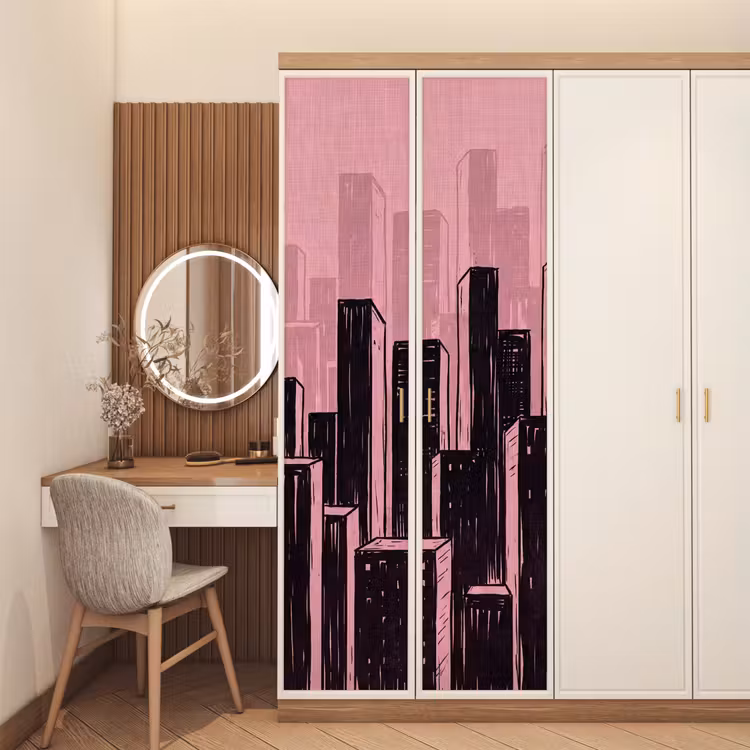 Deursticker - Stad - Abstract - Roze — 5