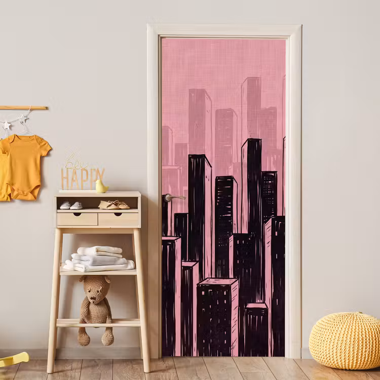 Deursticker - Stad - Abstract - Roze — 6