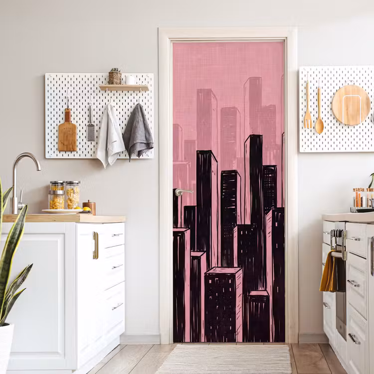 Deursticker - Stad - Abstract - Roze — 7