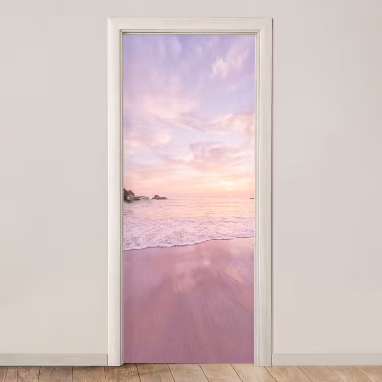 Deursticker - Strand - Zonsondergang - Roze — 1