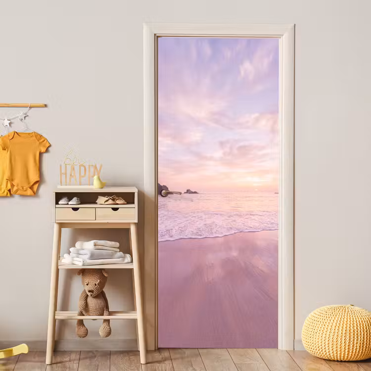 Deursticker - Strand - Zonsondergang - Roze — 6