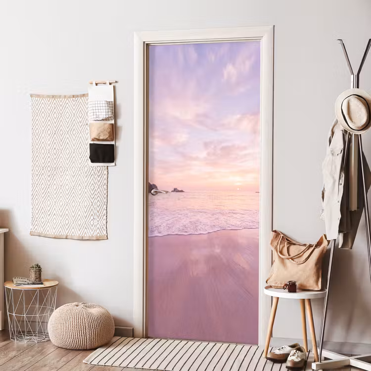 Deursticker - Strand - Zonsondergang - Roze — 8