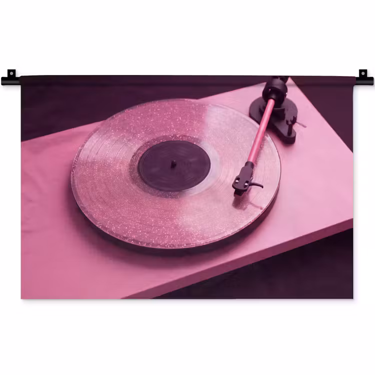 Wandkleed - Platenspeler - Roze - Muziek — 1