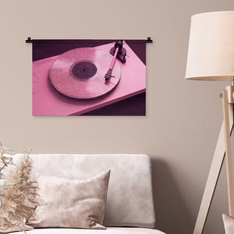 Wandkleed - Platenspeler - Roze - Muziek — 2